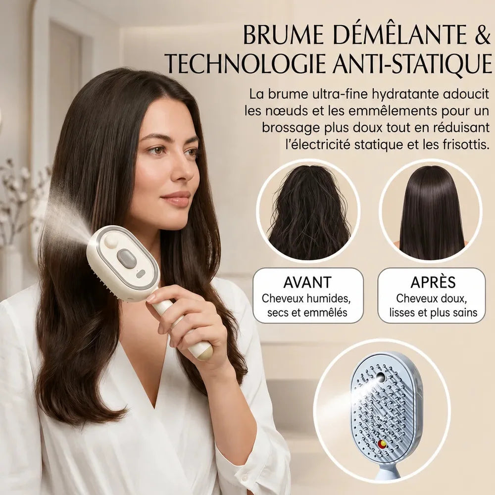 Brosse Électrique Brumisatrice Démêlante avec Massage Jolinova™