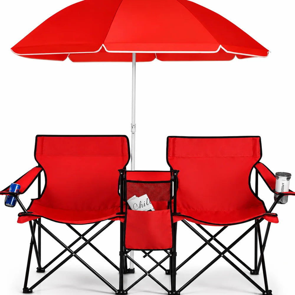 Chaise de camping double pliante avec parasol pour plage Jolinova™