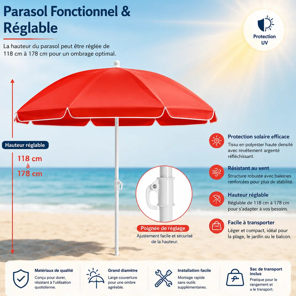 Chaise de camping double pliante avec parasol pour plage Jolinova™