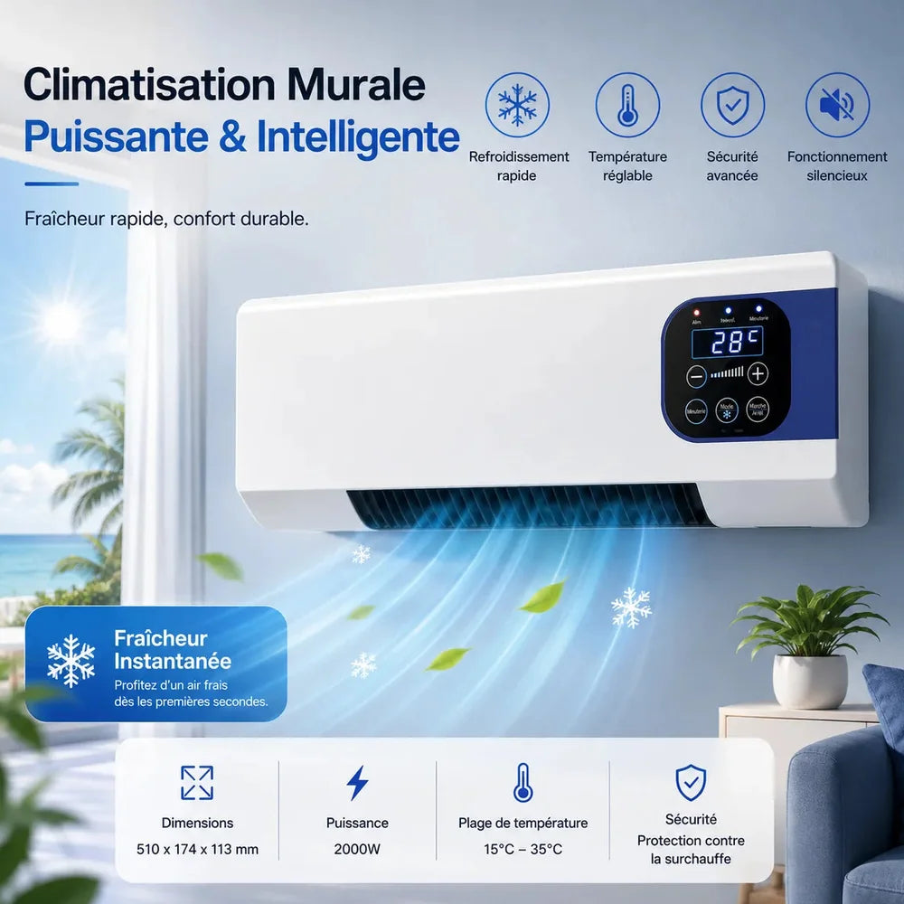 Climatiseur Mobile Sans Évacuation Silencieux Mural 2000W Jolinova™