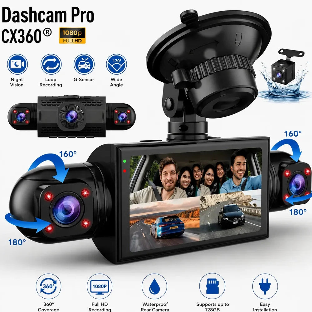 Dashcam Voiture 360° Full HD avec Vision Nocturne Jolinova™