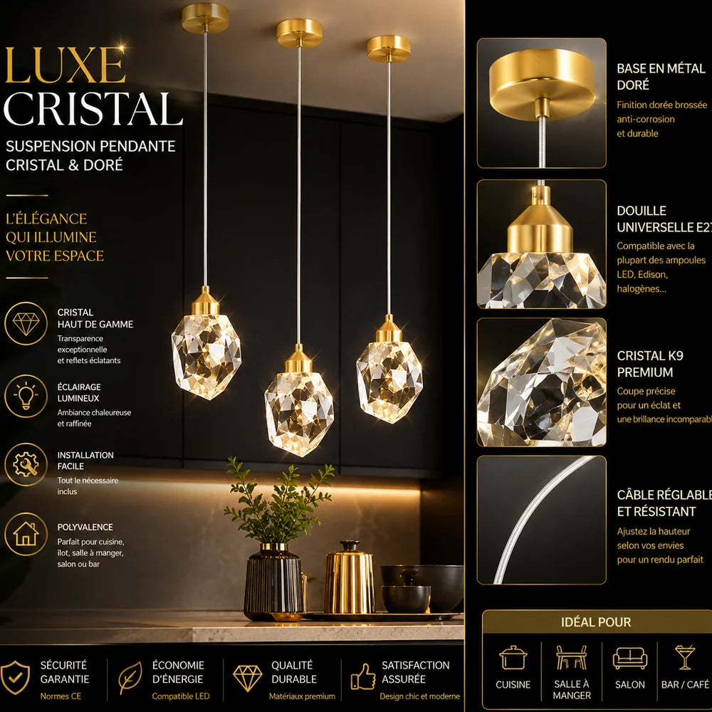 Lustre Salon Cristal LED Élégant pour Salle à Manger & Cuisine Jolinova™