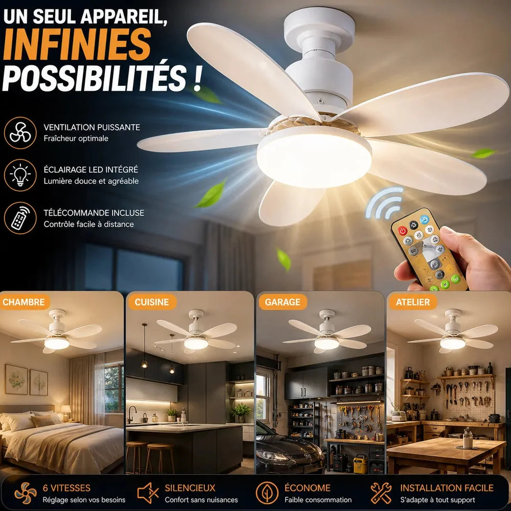 Lustre ventilateur — Plafonnier ventilateur LED télécommande Jolinova™