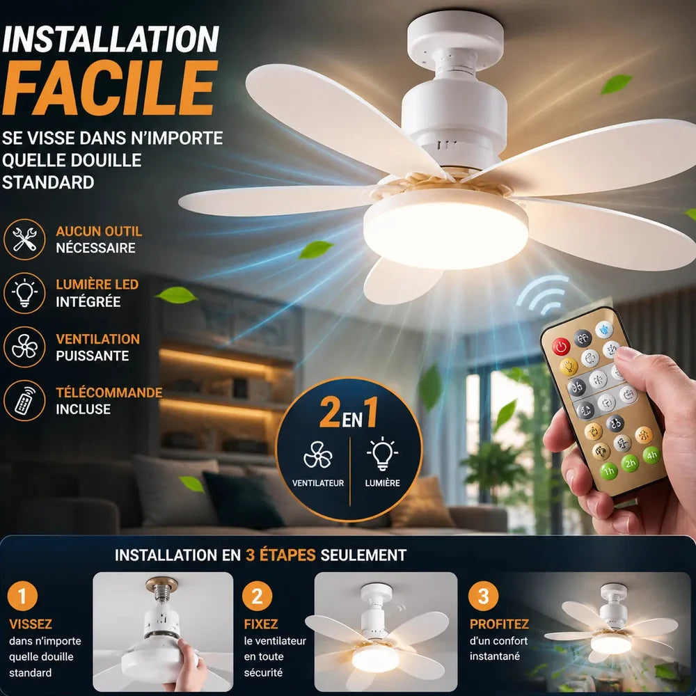 Lustre ventilateur — Plafonnier ventilateur LED télécommande Jolinova™