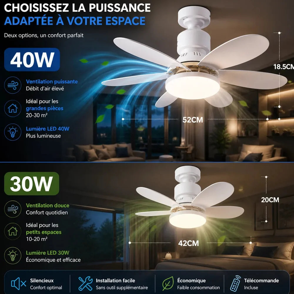 Lustre ventilateur — Plafonnier ventilateur LED télécommande Jolinova™