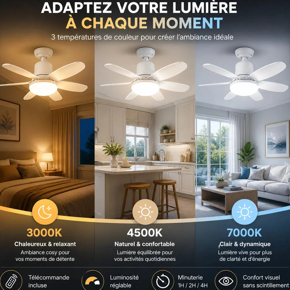 Lustre ventilateur — Plafonnier ventilateur LED télécommande Jolinova™