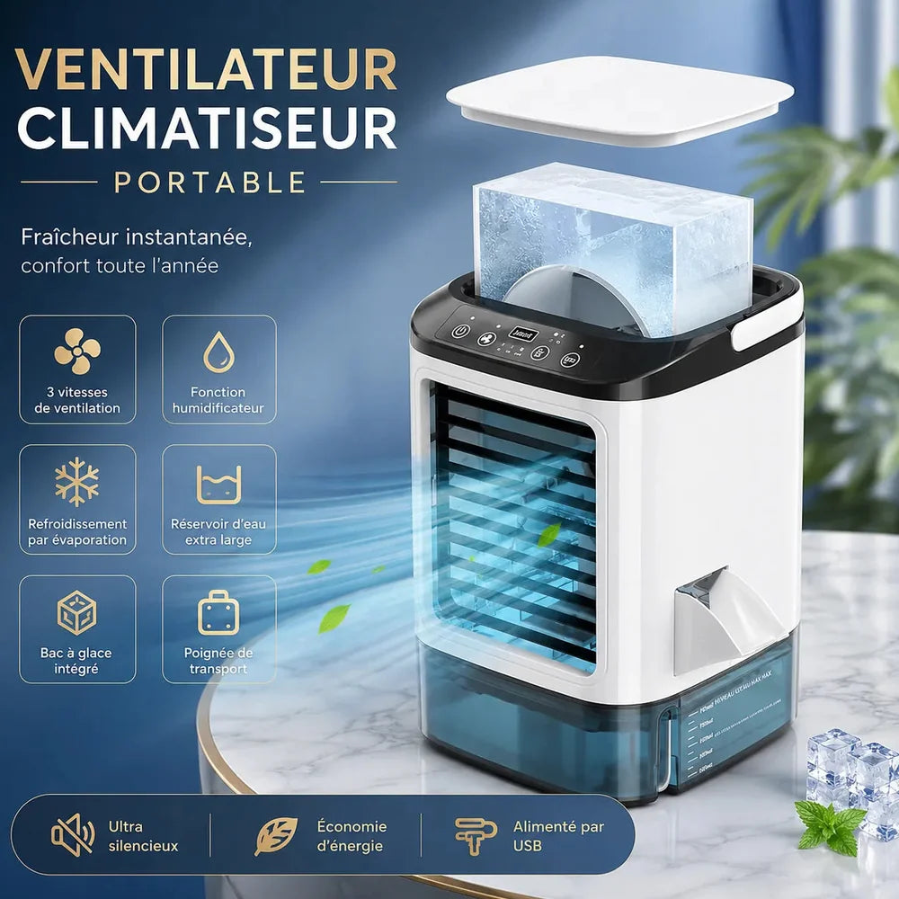 Mini Climatiseur Mobile Sans Évacuation Silencieux avec Humidificateur Jolinova™