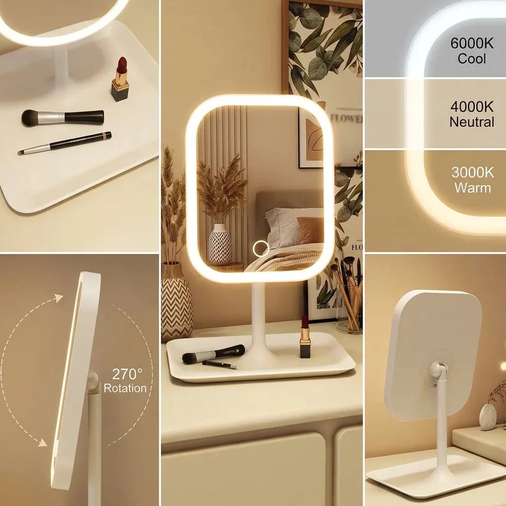 Miroir LED coiffeuse tactile rechargeable 3 couleurs Jolinova™