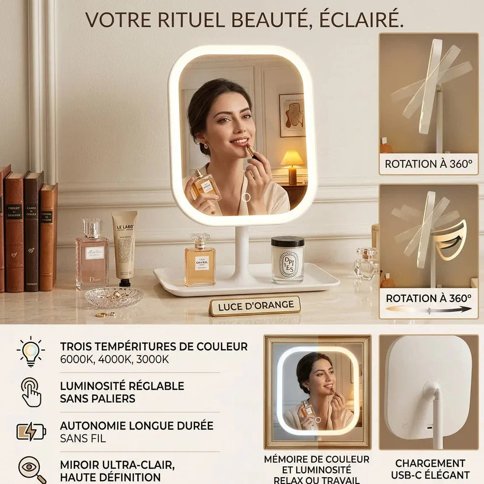 Miroir LED coiffeuse tactile rechargeable 3 couleurs Jolinova™