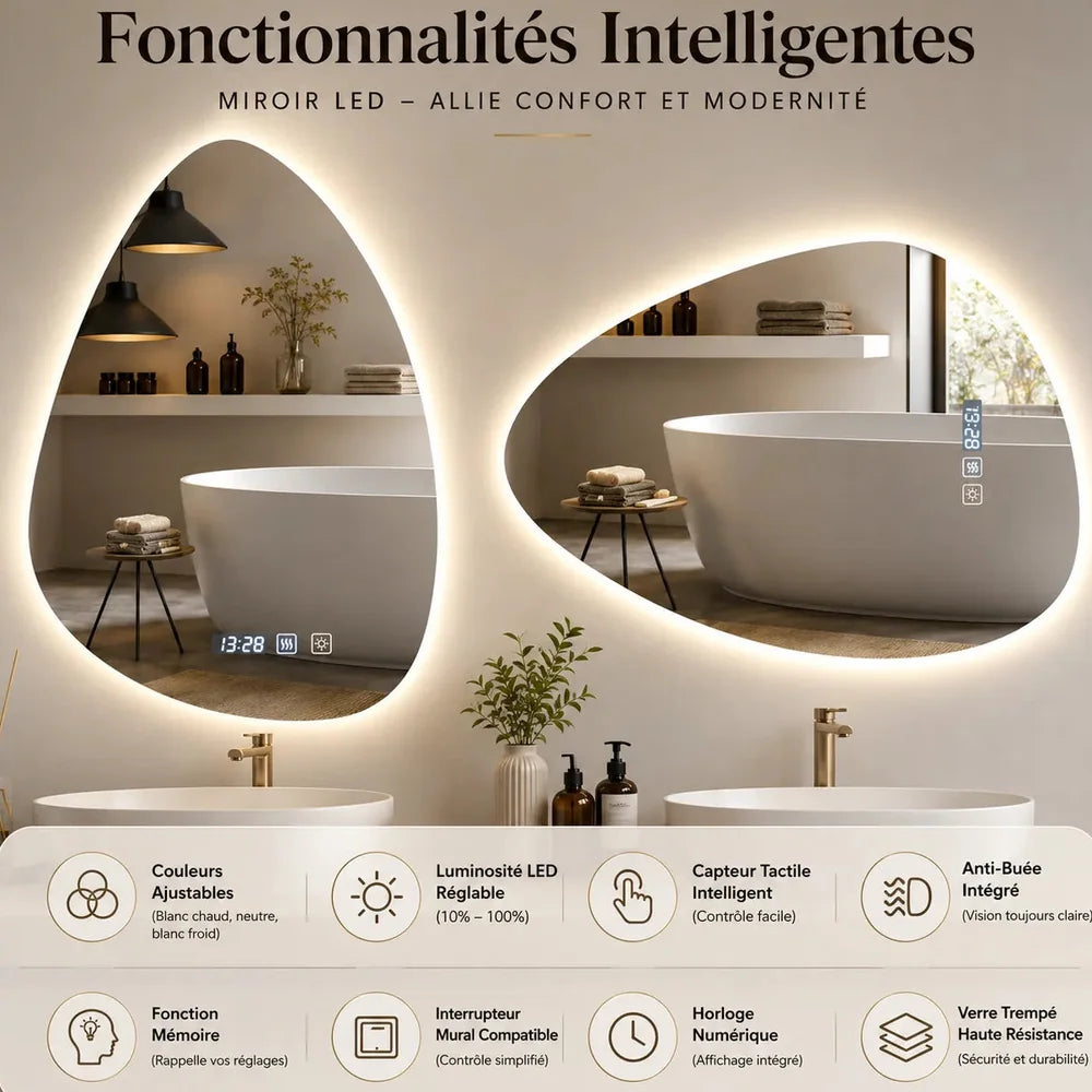 Miroir Salle de Bain LED anti — buée 3 couleurs Jolinova™