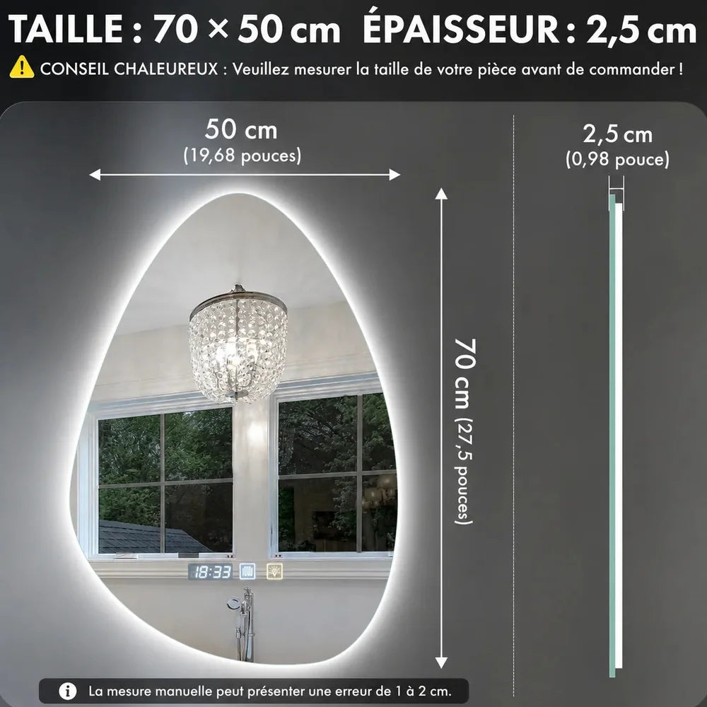 Miroir Salle de Bain LED anti — buée 3 couleurs Jolinova™
