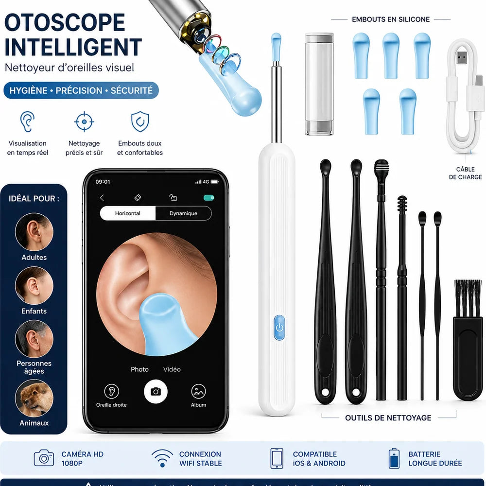 Nettoyeur d’Oreille Intelligent avec Caméra HD WiFi Jolinova™