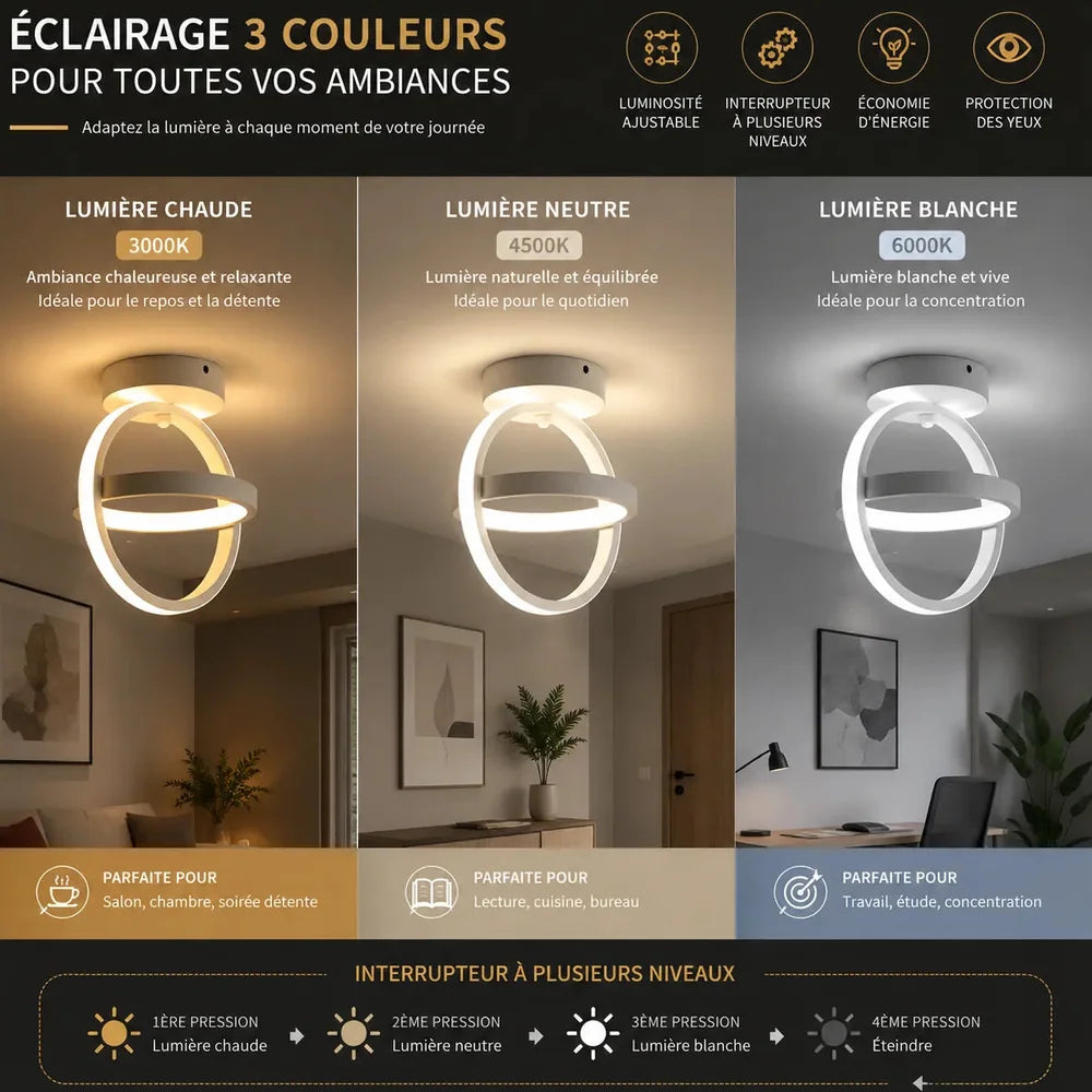 Plafonnier à LED Design avec lumière 3 couleurs Jolinova™