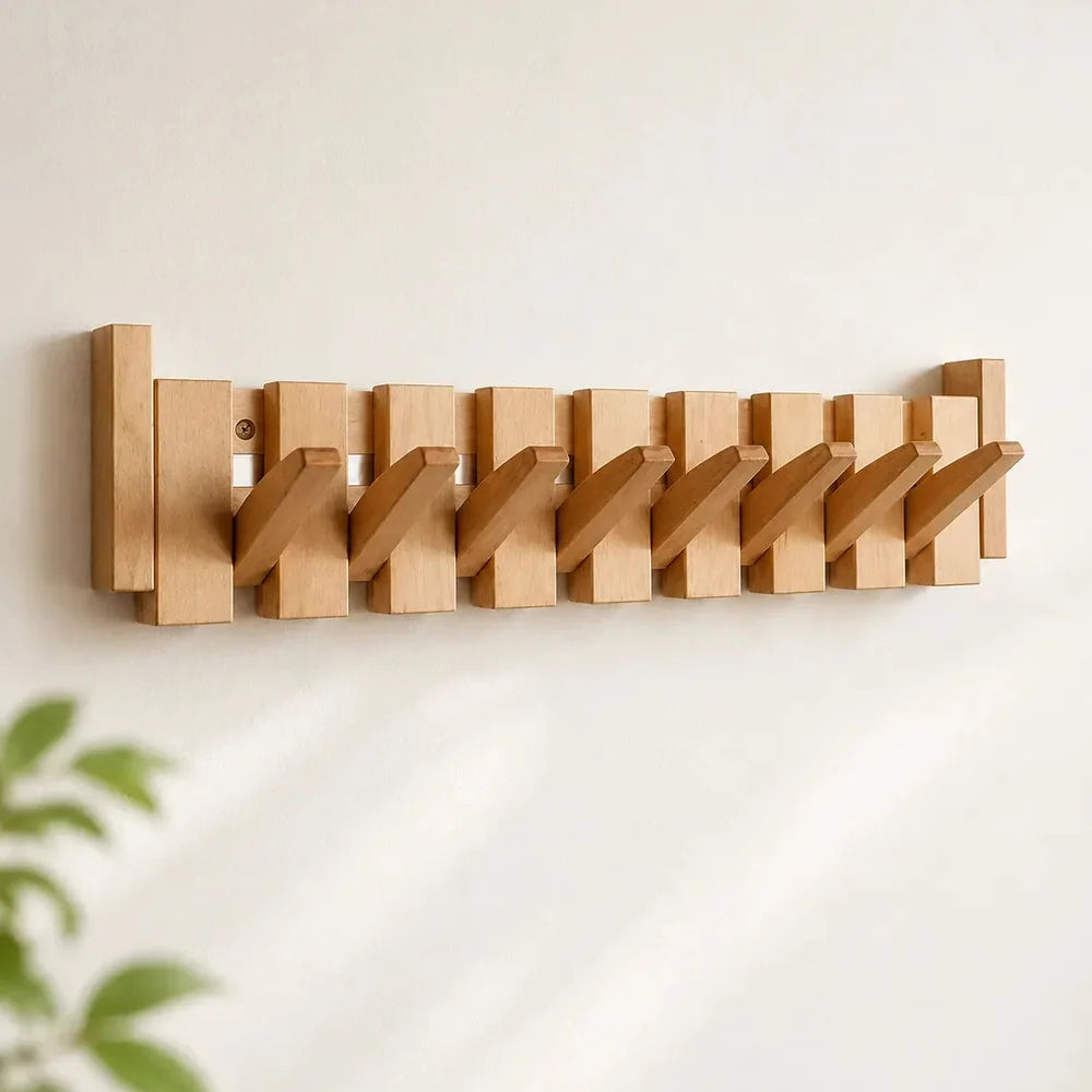 Portemanteau Mural en Bois Design Piano avec 6 Crochets Jolinova™