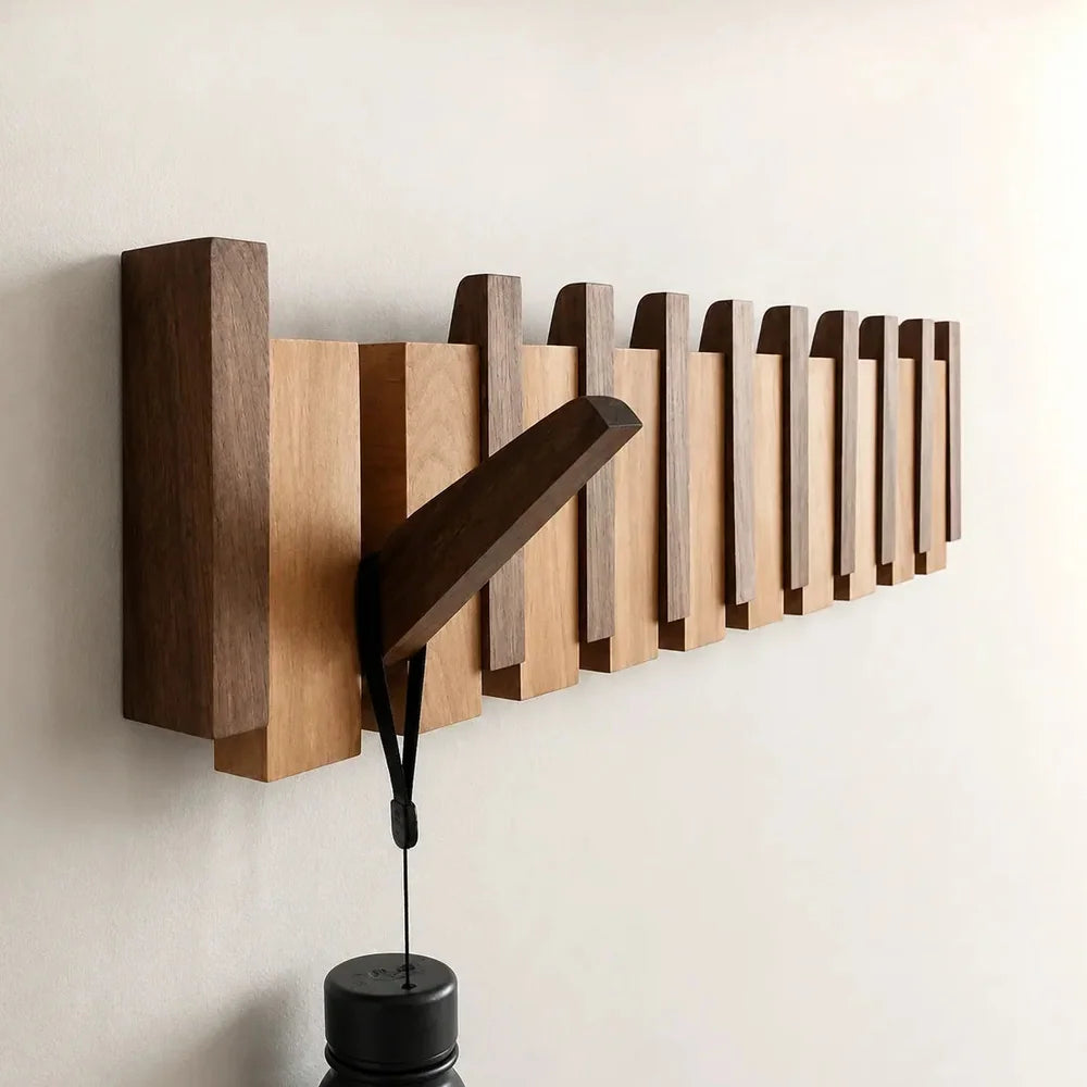 Portemanteau Mural en Bois Design Piano avec 6 Crochets Jolinova™