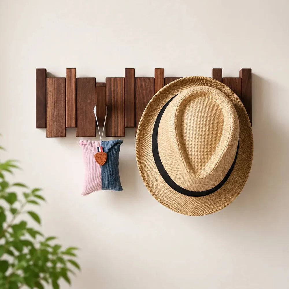 Portemanteau Mural en Bois Design Piano avec 6 Crochets Jolinova™