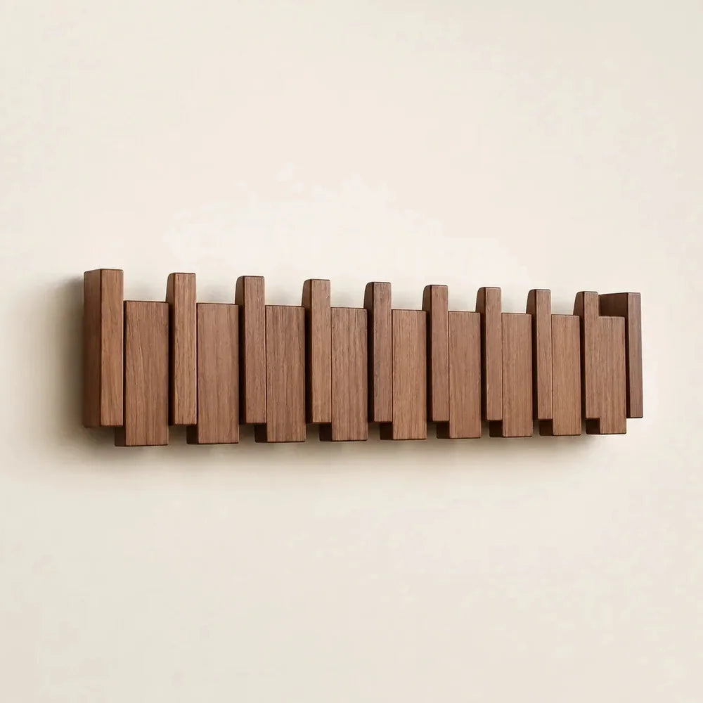 Portemanteau Mural en Bois Design Piano avec 6 Crochets Jolinova™