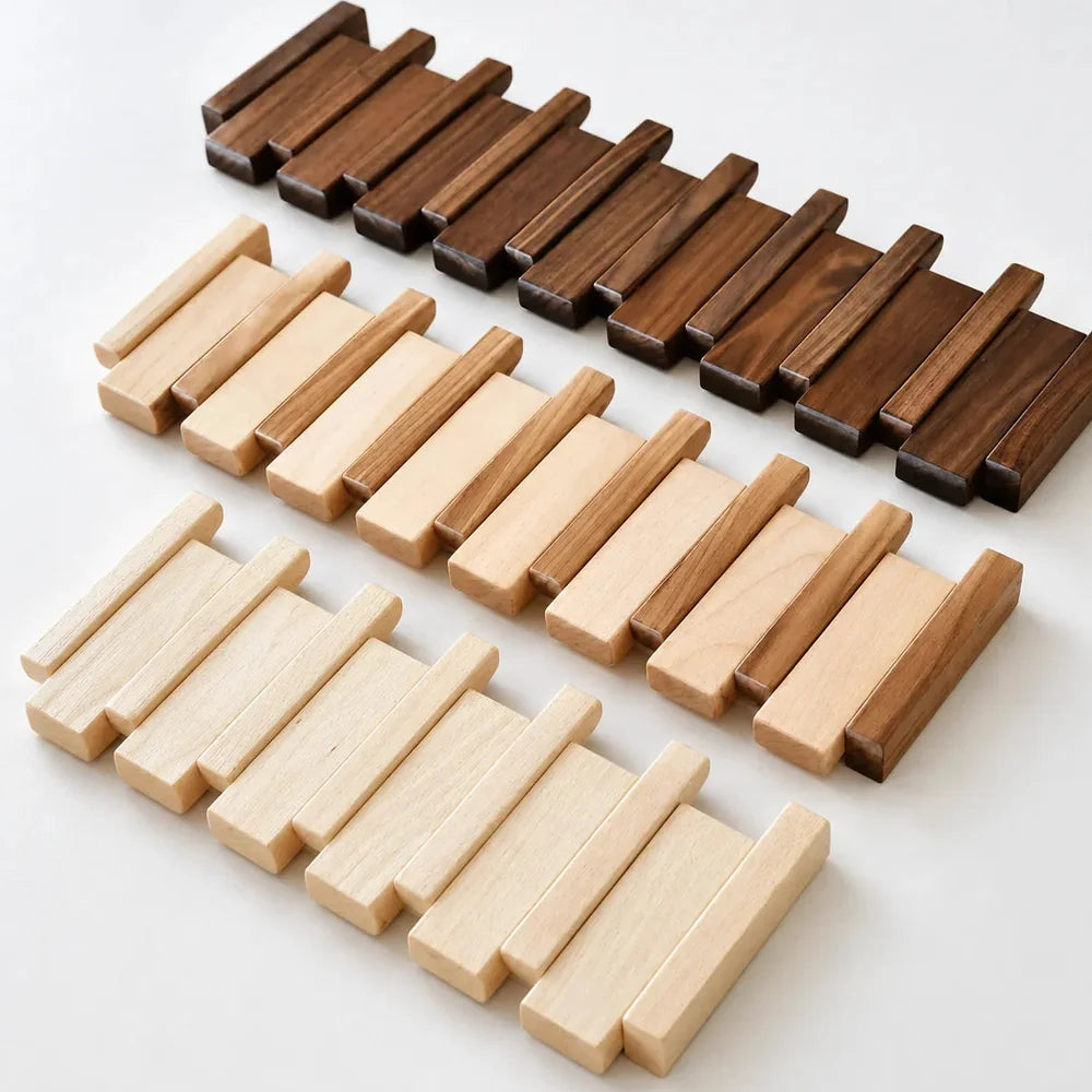 Portemanteau Mural en Bois Design Piano avec 6 Crochets Jolinova™