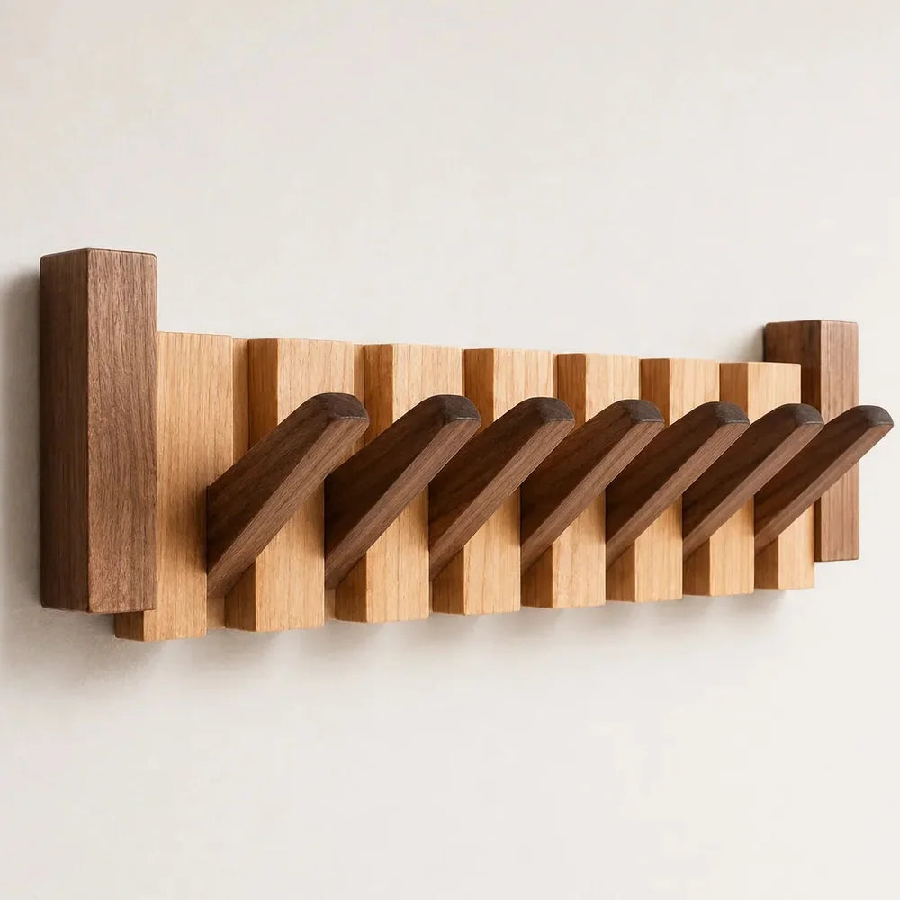 Portemanteau Mural en Bois Design Piano avec 6 Crochets Jolinova™