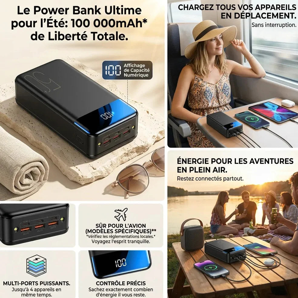Power Bank Haute Capacité 100 000 mAh avec Charge Rapide Jolinova™