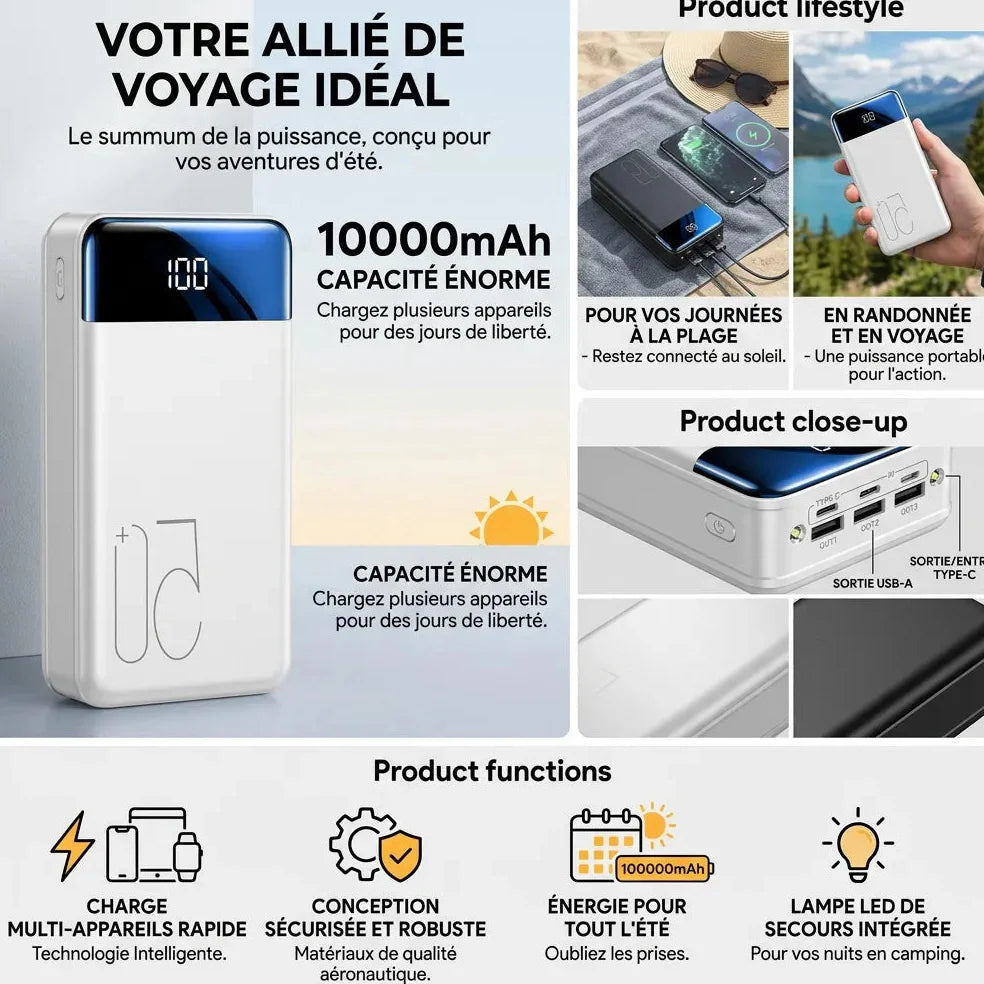 Power Bank Haute Capacité 100 000 mAh avec Charge Rapide Jolinova™