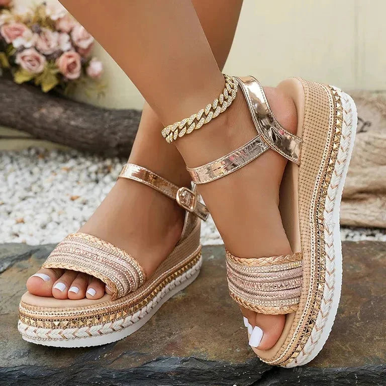 Sandales Compensées Dorées Femme Été Jolinova™