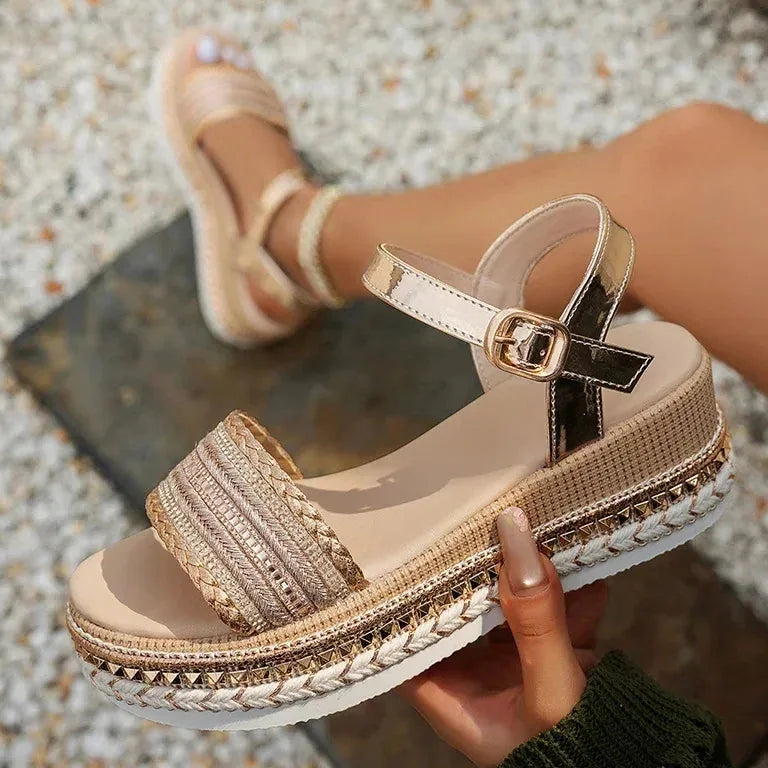 Sandales Compensées Dorées Femme Été Jolinova™