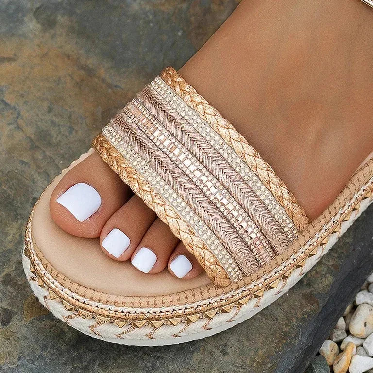 Sandales Compensées Dorées Femme Été Jolinova™