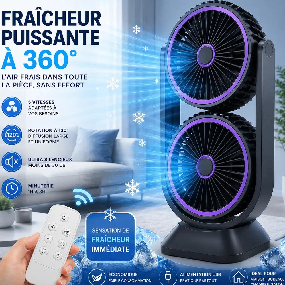 Ventilateur de Bureau Double Tête Rechargeable USB Jolinova™