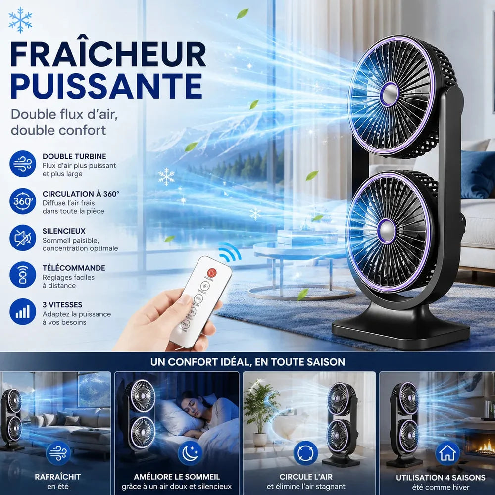 Ventilateur de Bureau Double Tête Rechargeable USB Jolinova™