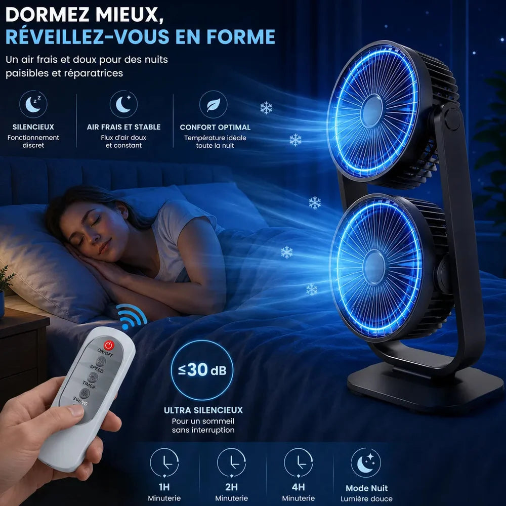 Ventilateur de Bureau Double Tête Rechargeable USB Jolinova™